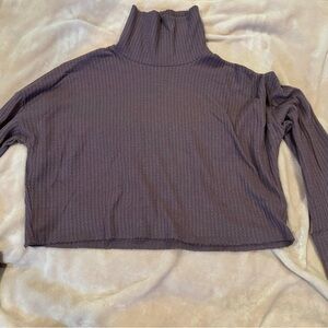 purple turtle neck, cropped, loose fitting